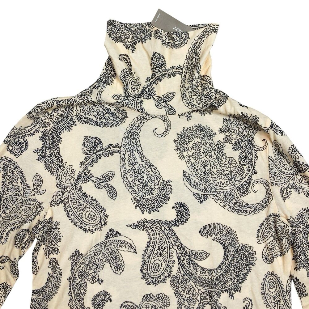 J Crew Paisley Turtleneck Top Womens M Cream Feather Jersey Lightweight CP723 - Picture 3 of 10